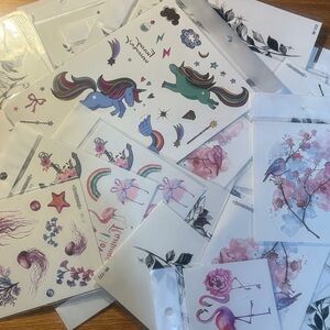 Colorful Unicorn and Floral temporary tattoo Crab set of 30